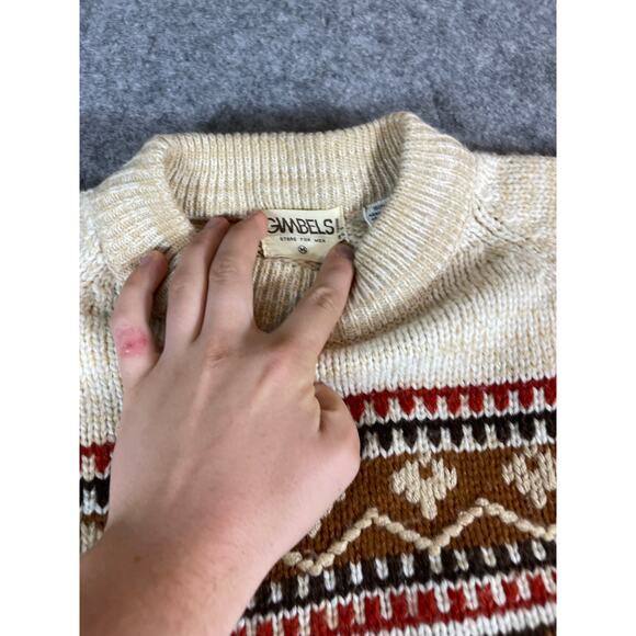 VTG Gimbels Geometric Fair Isle Pullover Sweater Mens Medium Beige Cable Knit - Picture 5 of 8